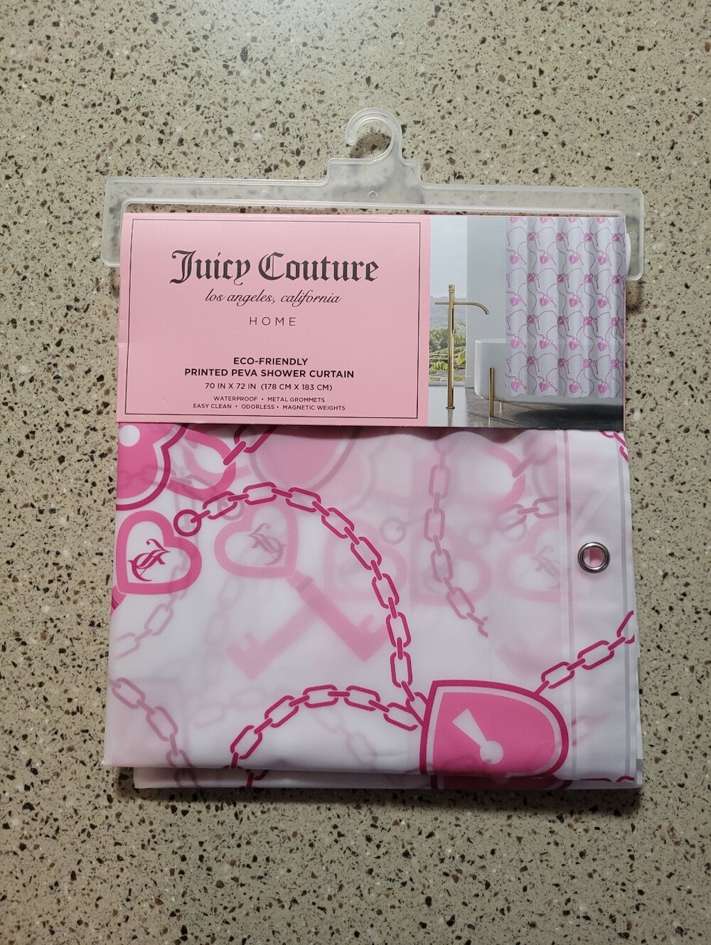 Juicy Couture PEVA Shower Curtain Locks Chains Hearts Keys Pink 70 x 72 Y2K